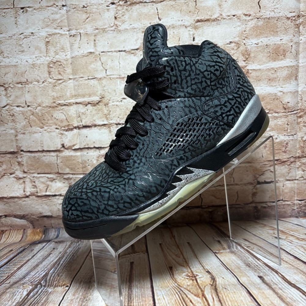 Air Jordan 5 Retro 3Lab5 Sneaker Mens 8 Black Silver Elephant Print Lace Locks